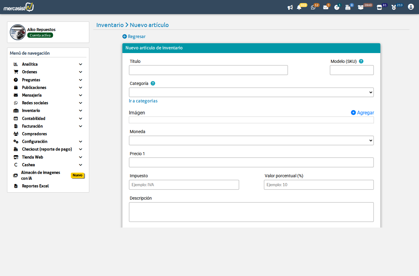 Formulario nuevo articulo