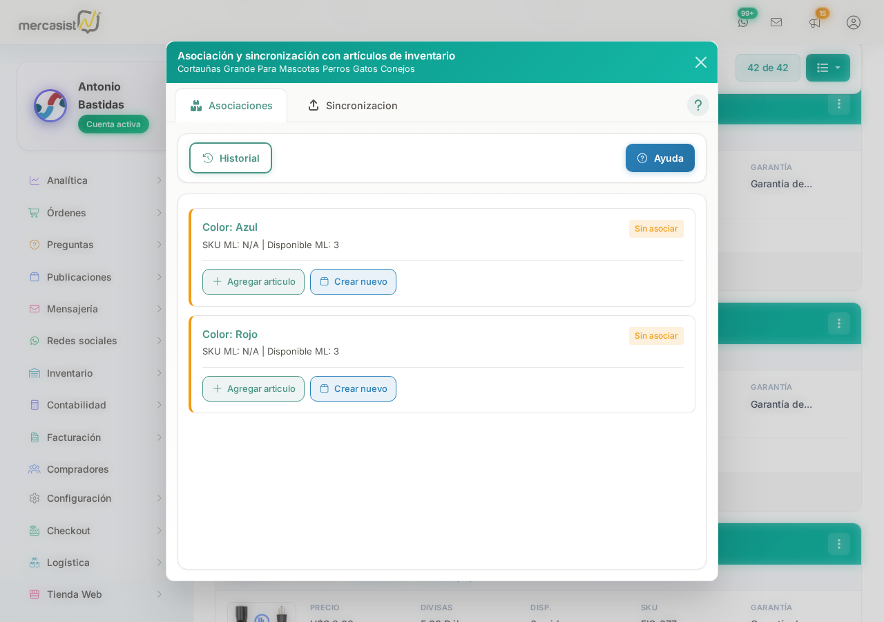 Modal de asociacion con variaciones