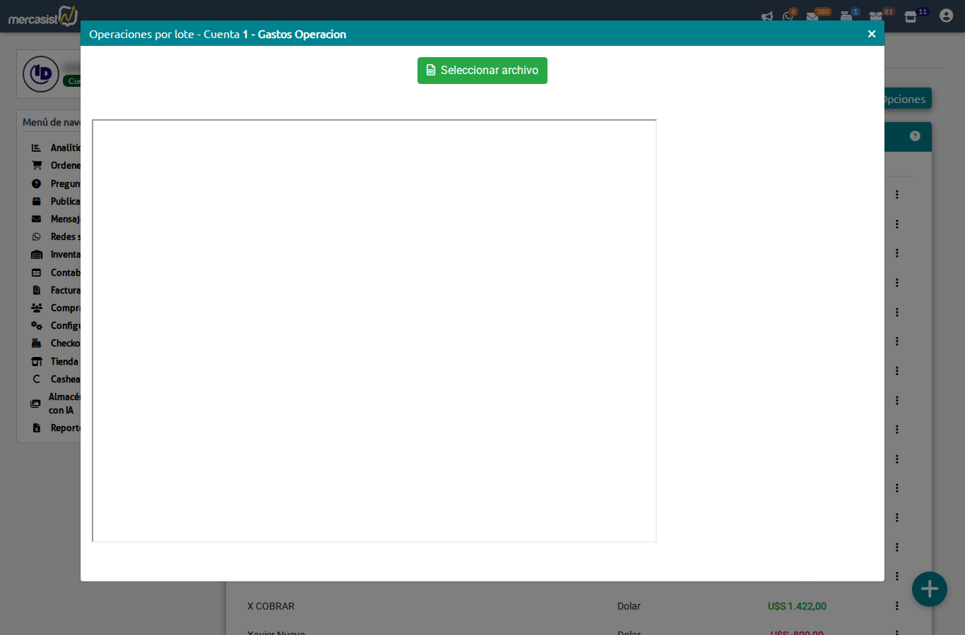 Vista de carga por lote