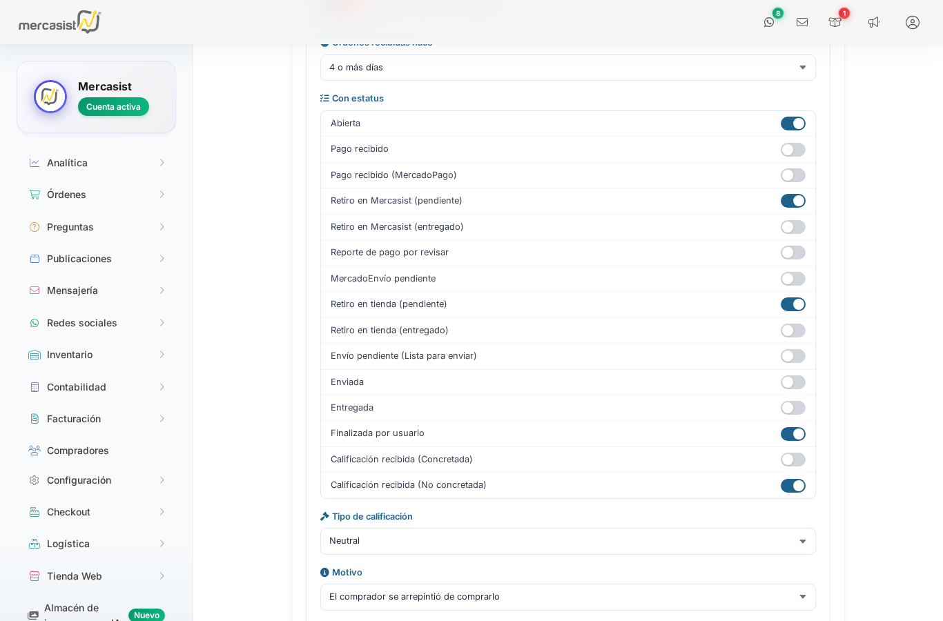 Configuracion de calificacion no concretada