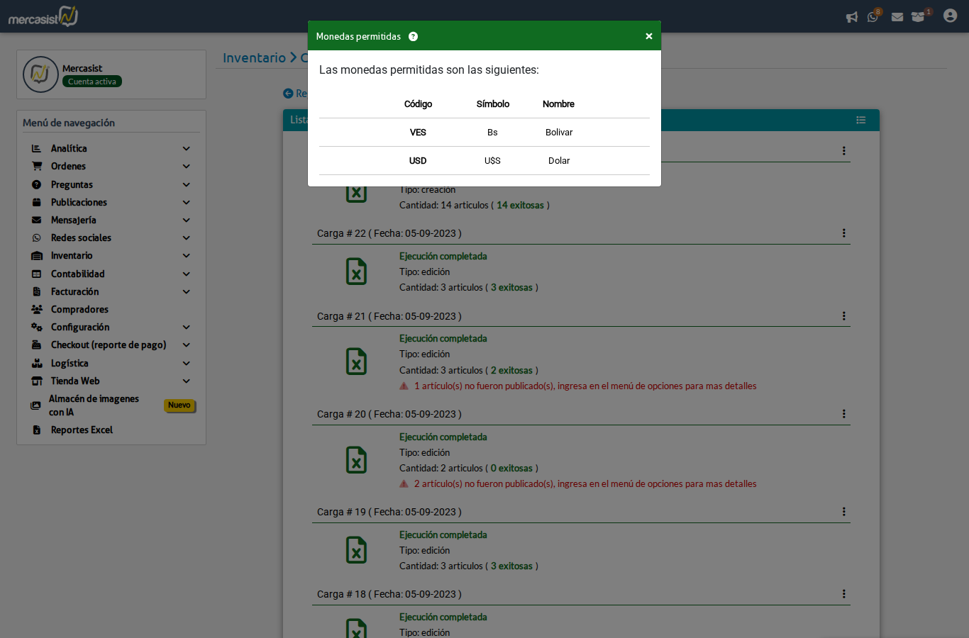 Modal de monedas permitidas