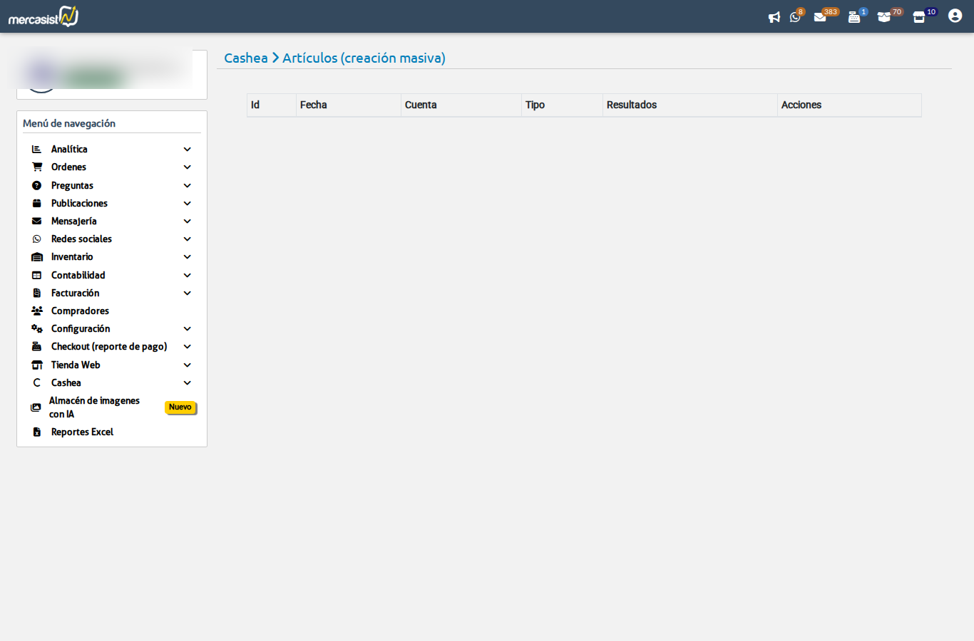 Historial de creacion masiva