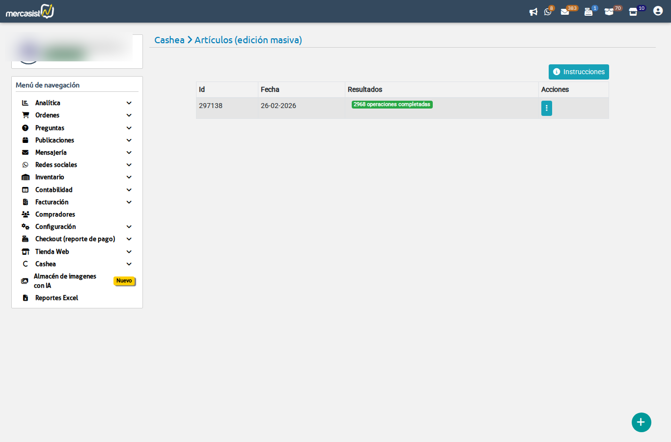 Historial de edicion masiva