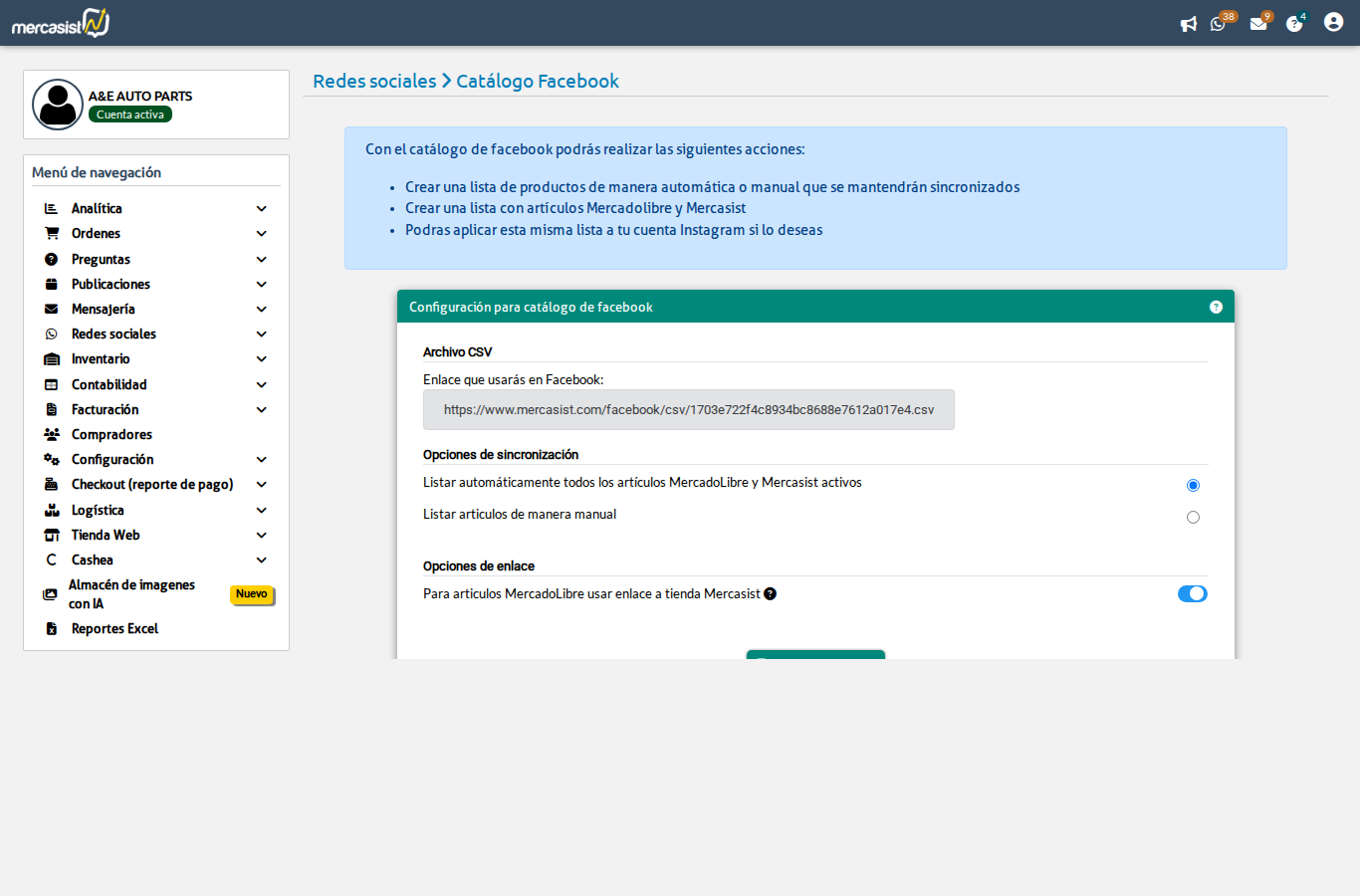 Configuracion del catalogo de Facebook