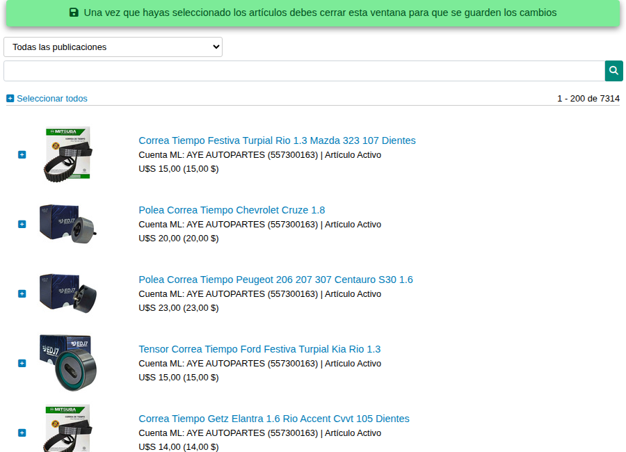 Selector de articulos
