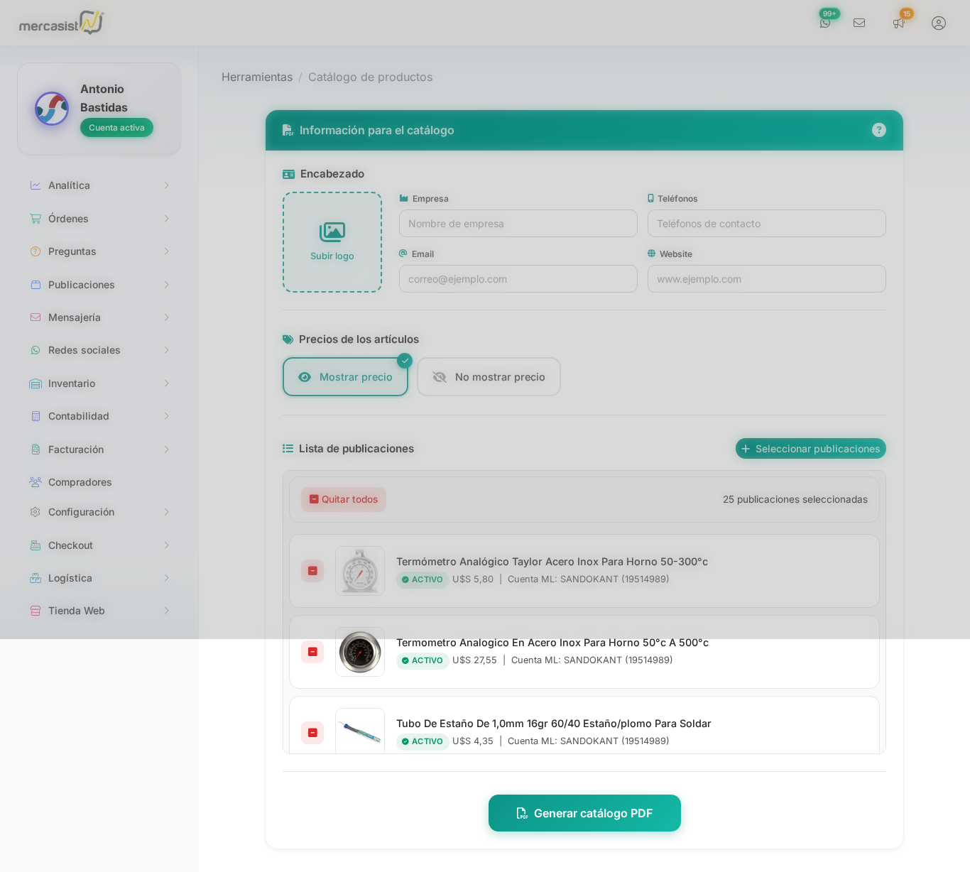 Pagina principal del catalogo PDF