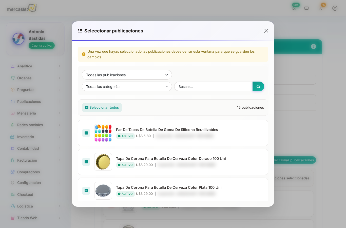 Ventana de seleccion de publicaciones