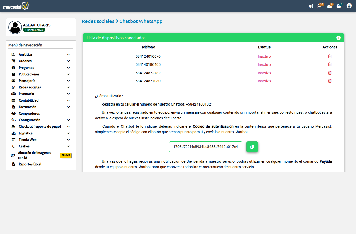Dashboard del Chatbot WhatsApp