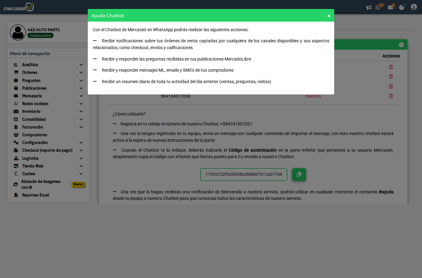 Modal de ayuda del Chatbot