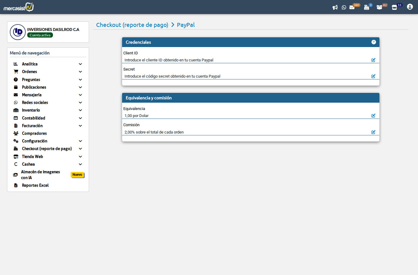 Configuración de PayPal