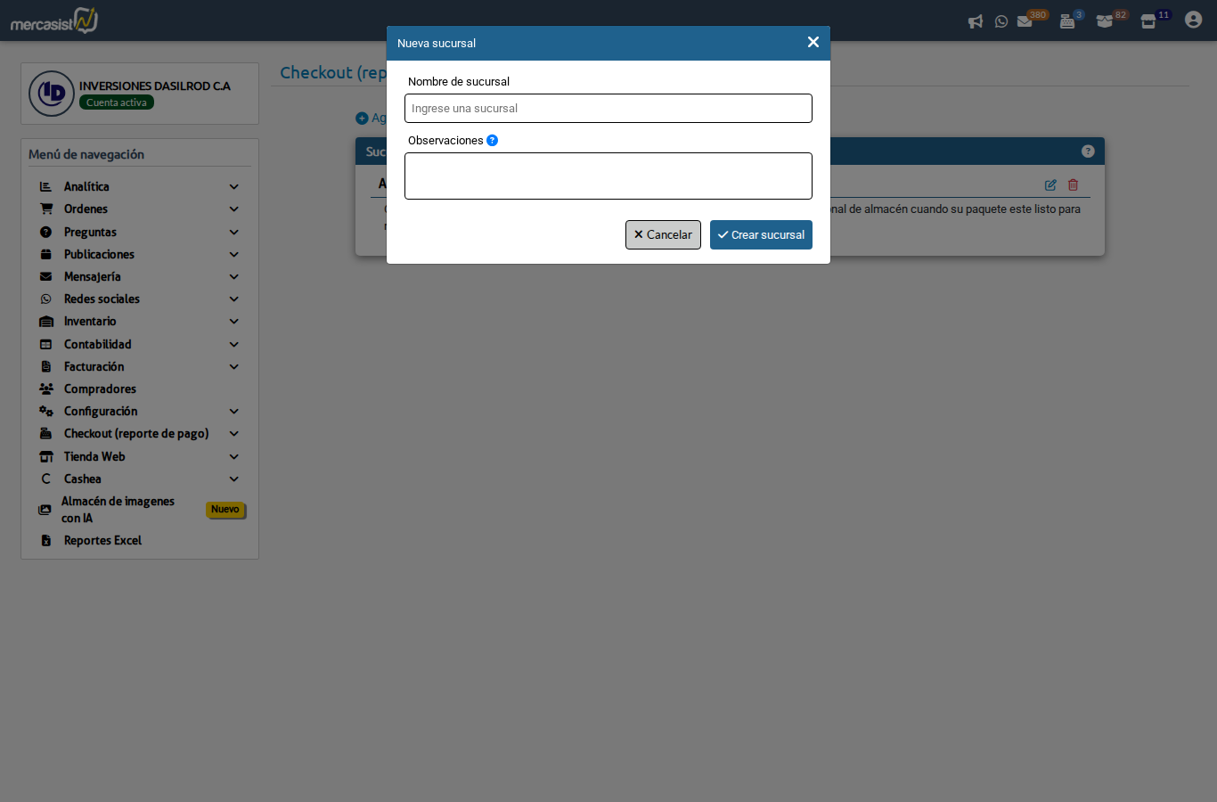 Modal para crear sucursal