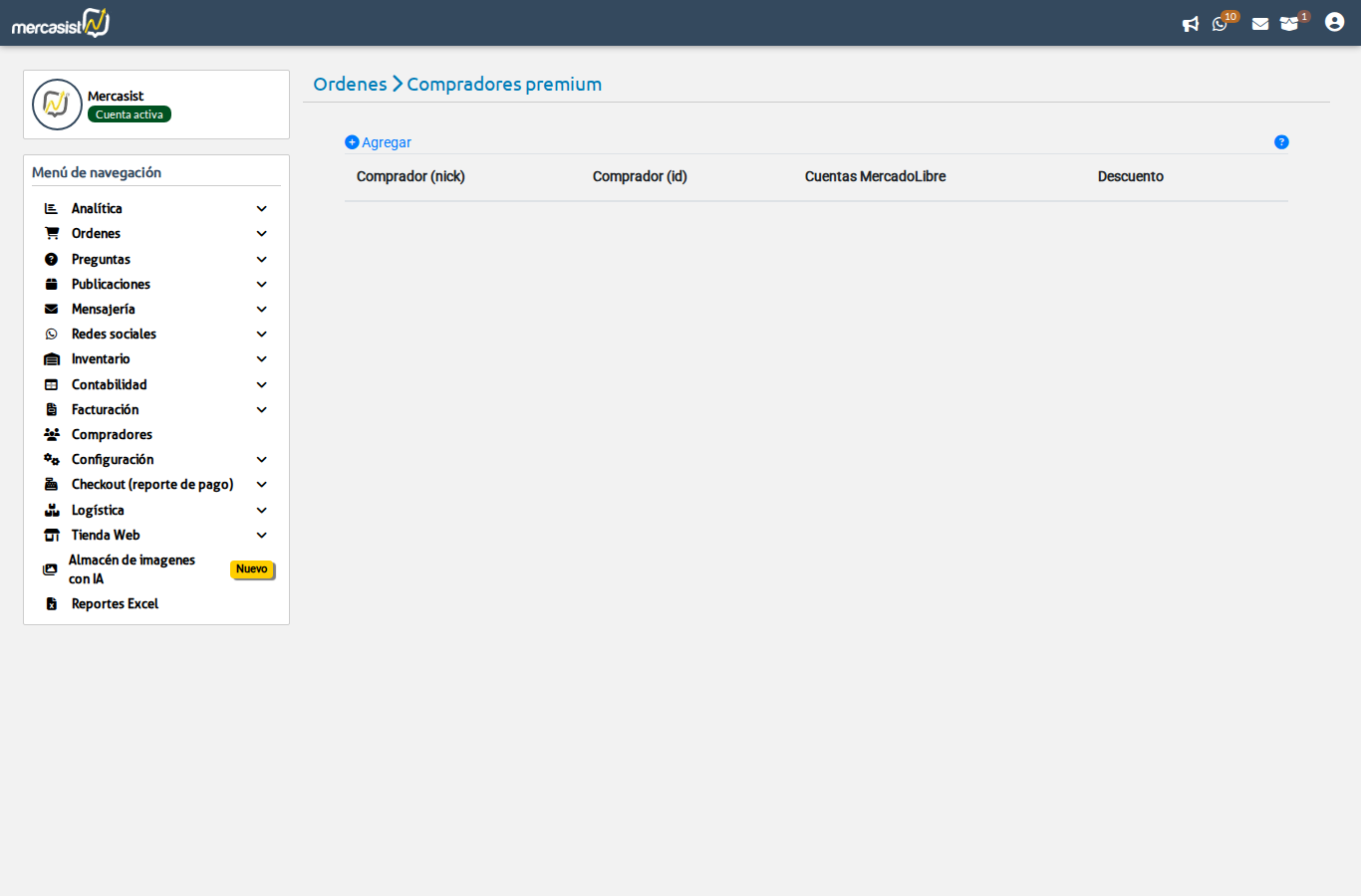Pagina principal de Compradores Premium