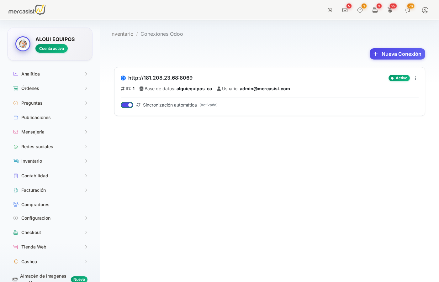 Pantalla de Conexiones Odoo