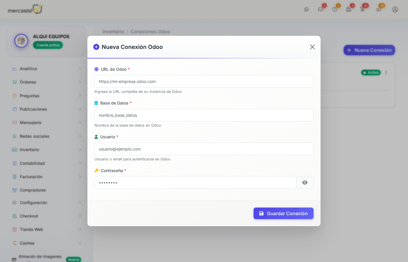 Formulario de Nueva Conexion Odoo