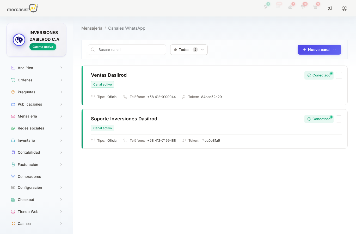 Página principal de Canales WhatsApp
