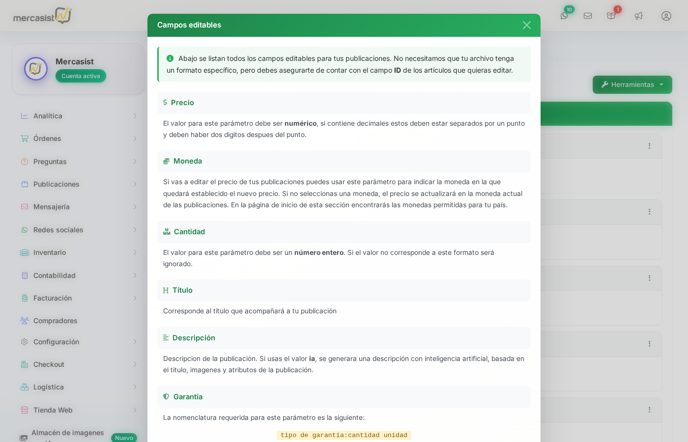 Modal de Campos editables