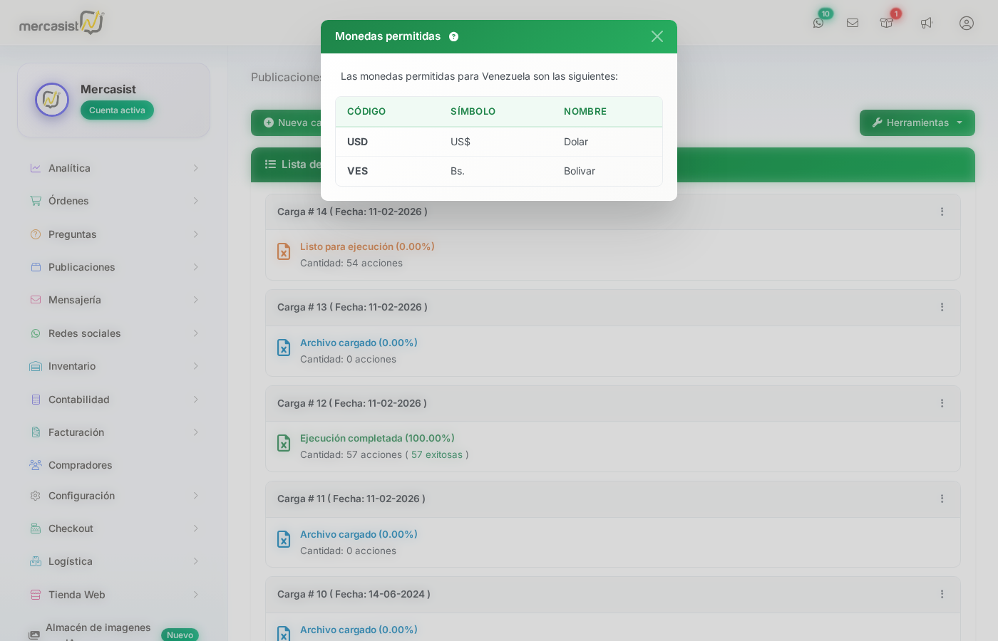 Modal de Monedas permitidas