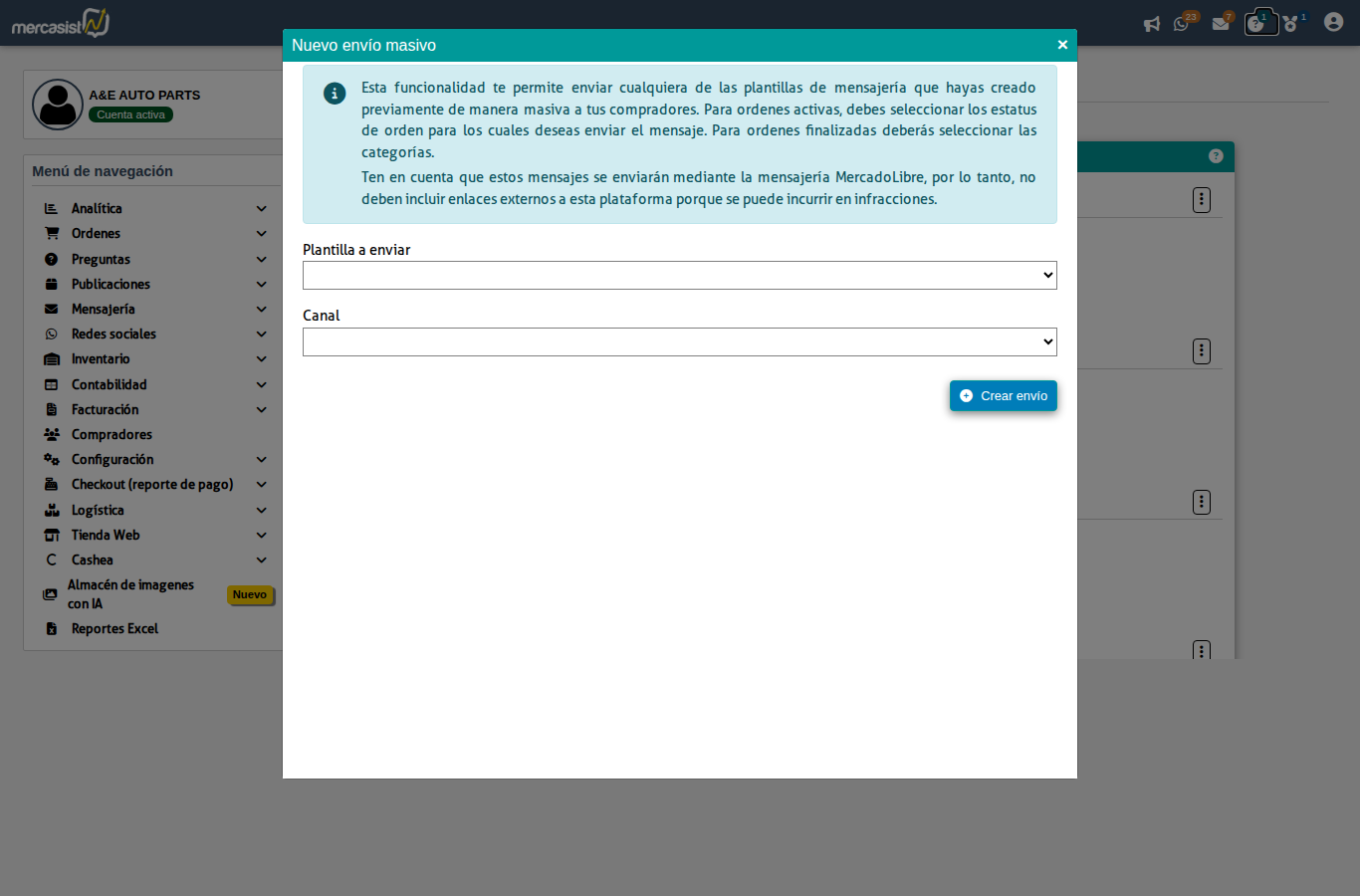 Modal nuevo envio masivo