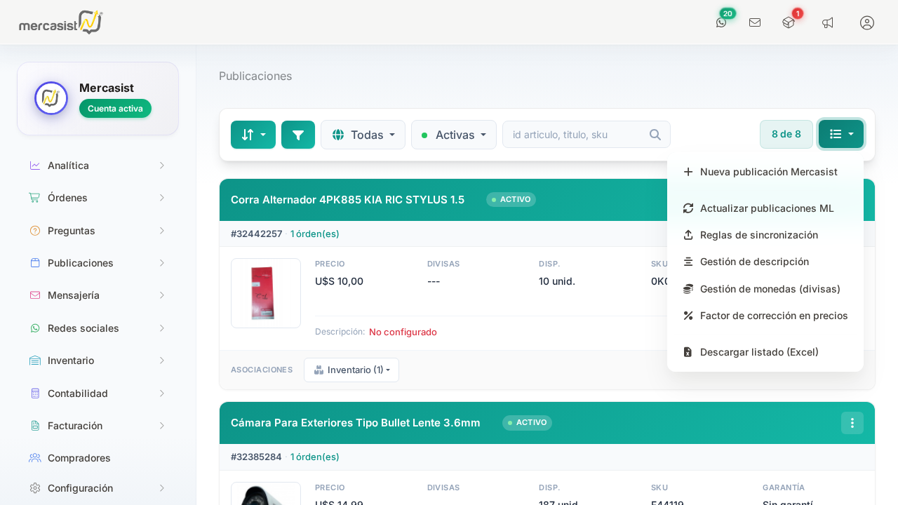 Menu desplegable con opcion Factor de correccion