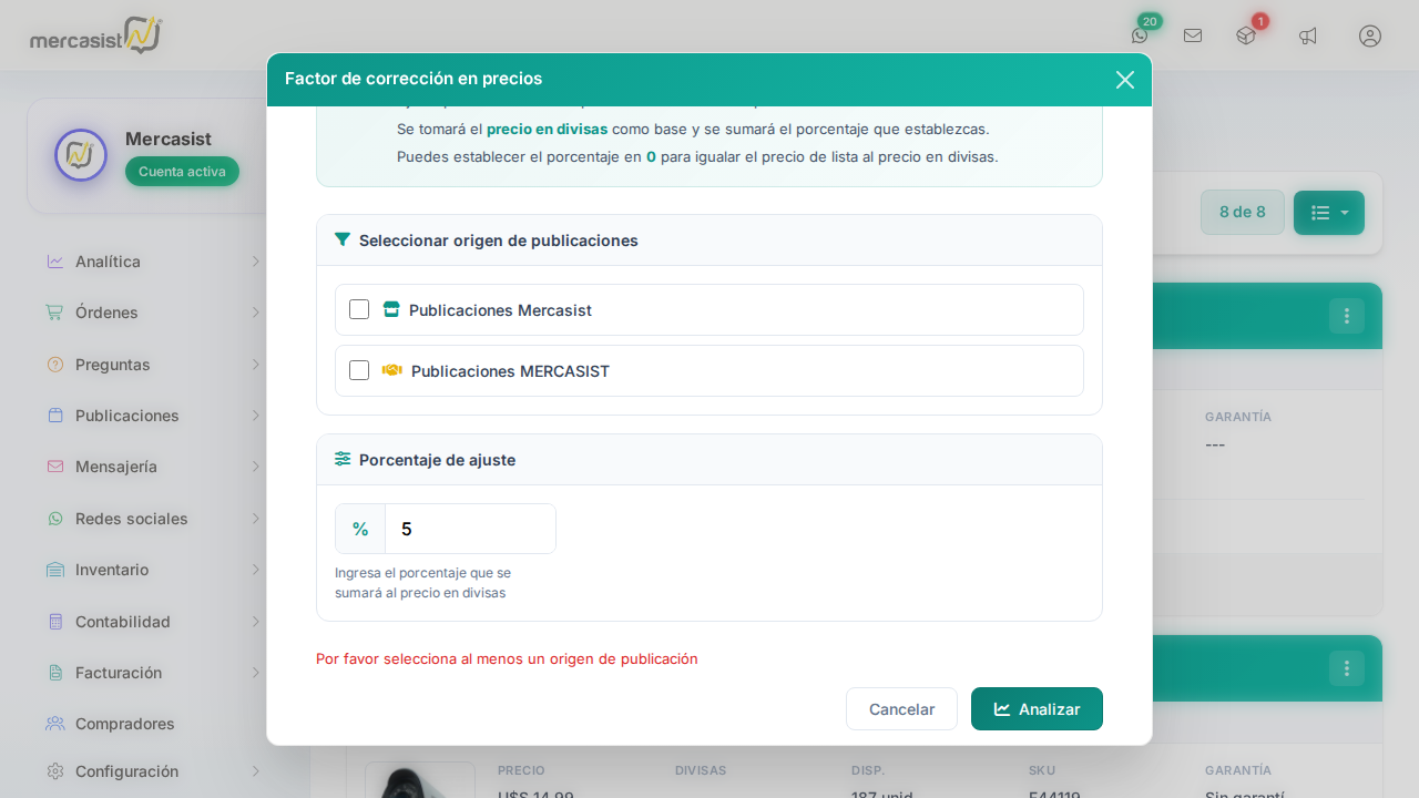 Error: sin origen seleccionado