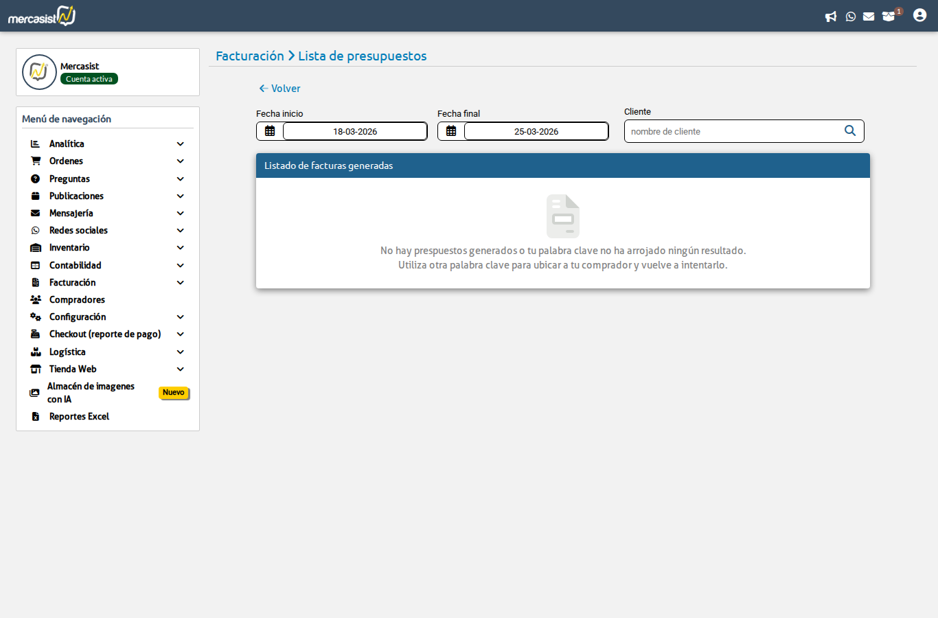 Lista de presupuestos