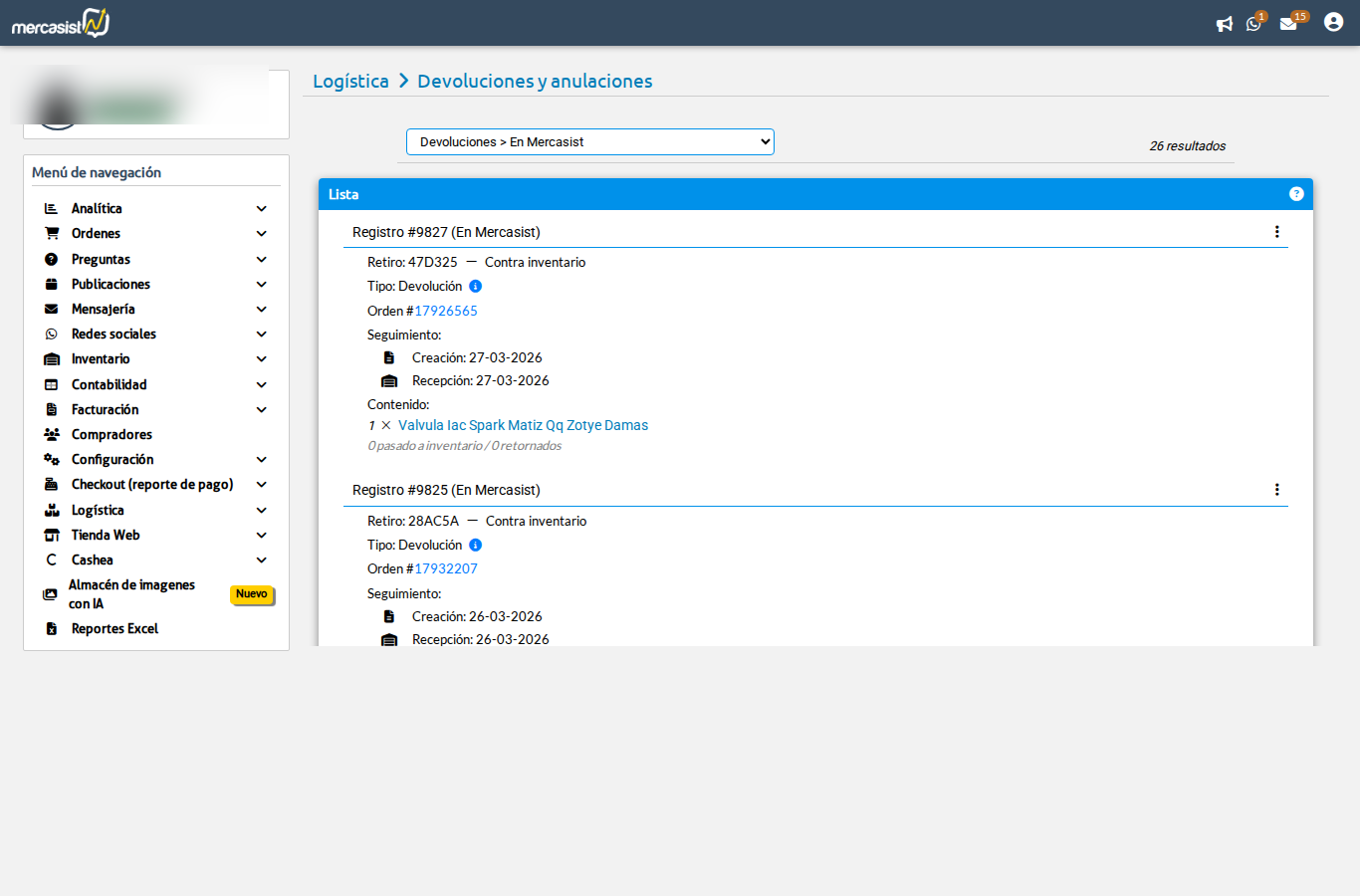 Detalle de devoluciones