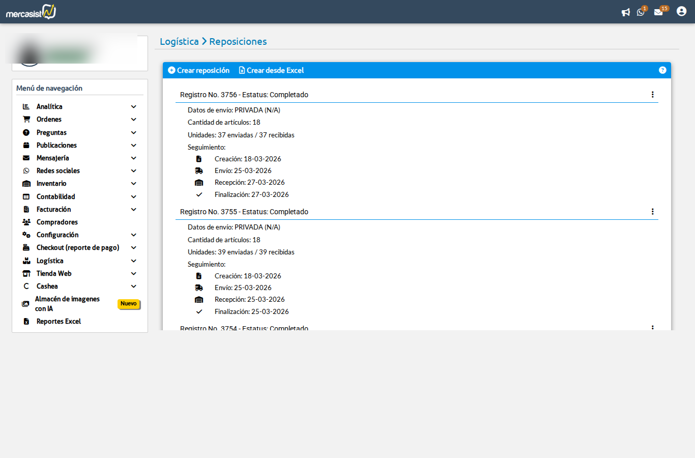 Detalle de reposicion