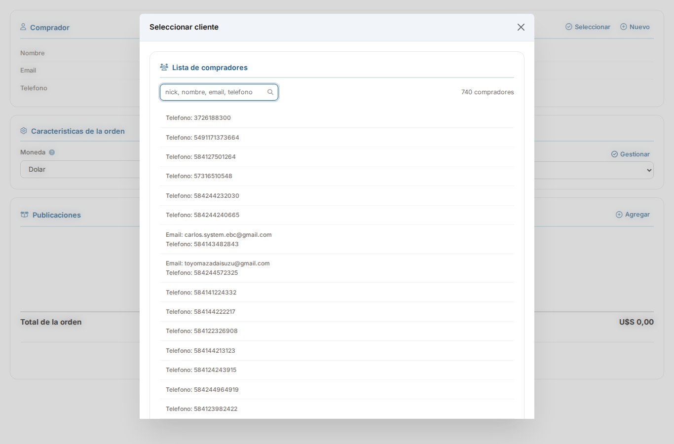 Lista de compradores