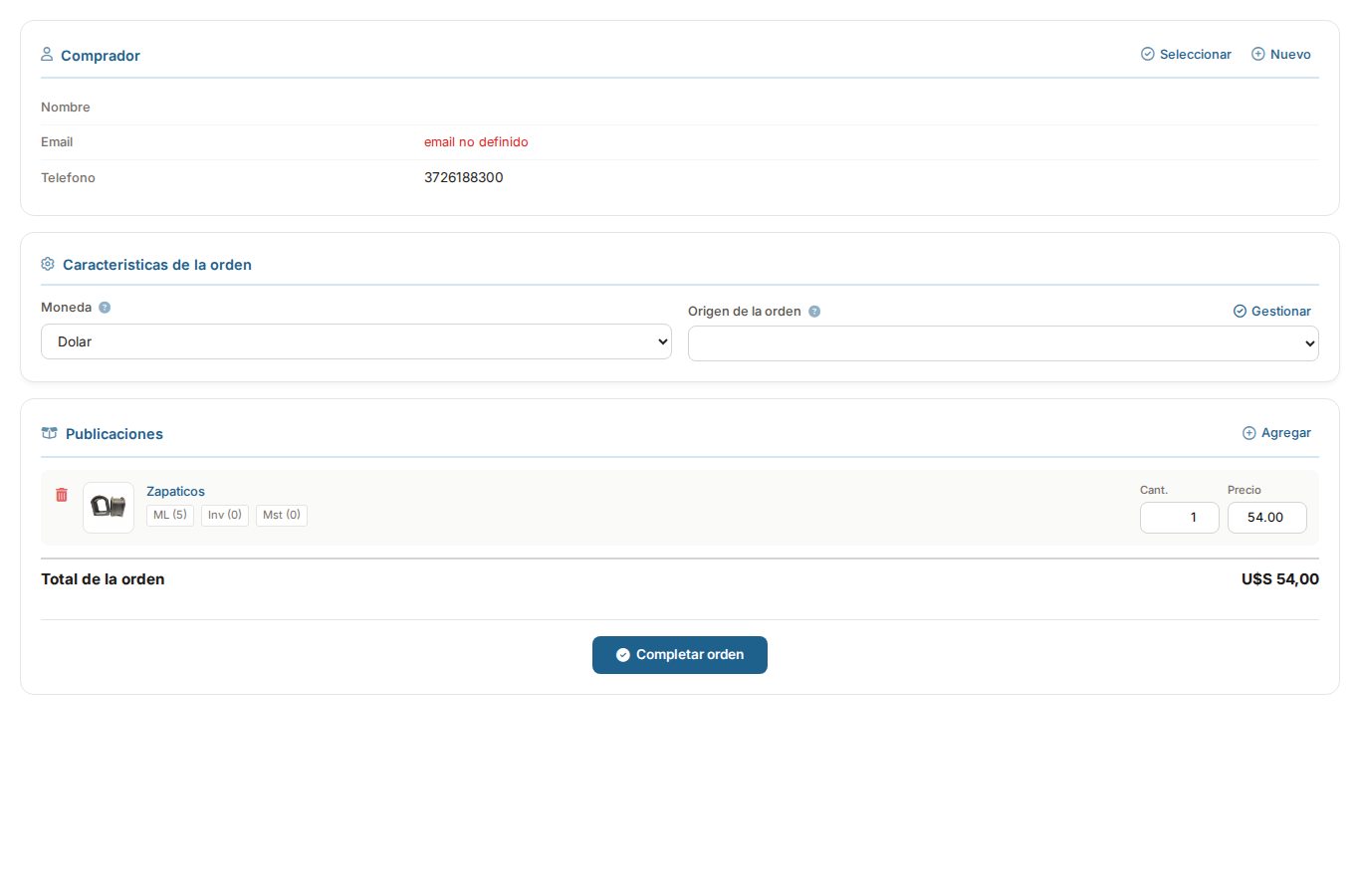 Articulo agregado a la orden
