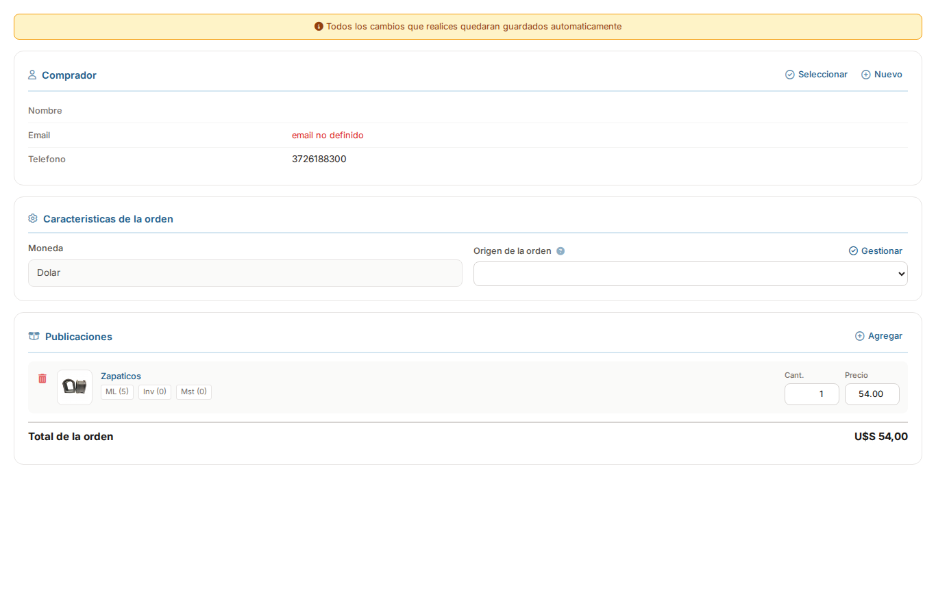 Pagina de editar orden