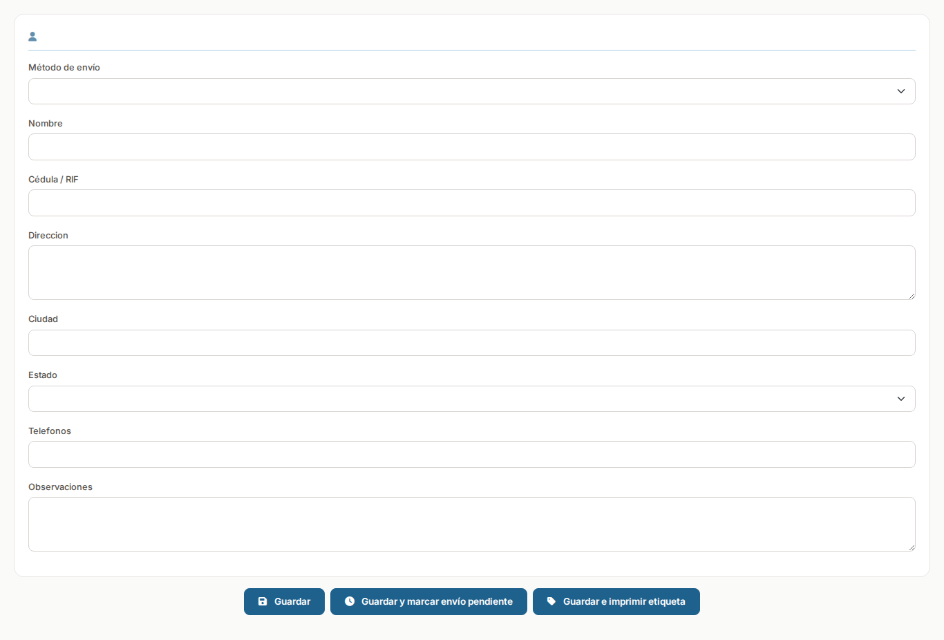 Formulario de direccion de envio