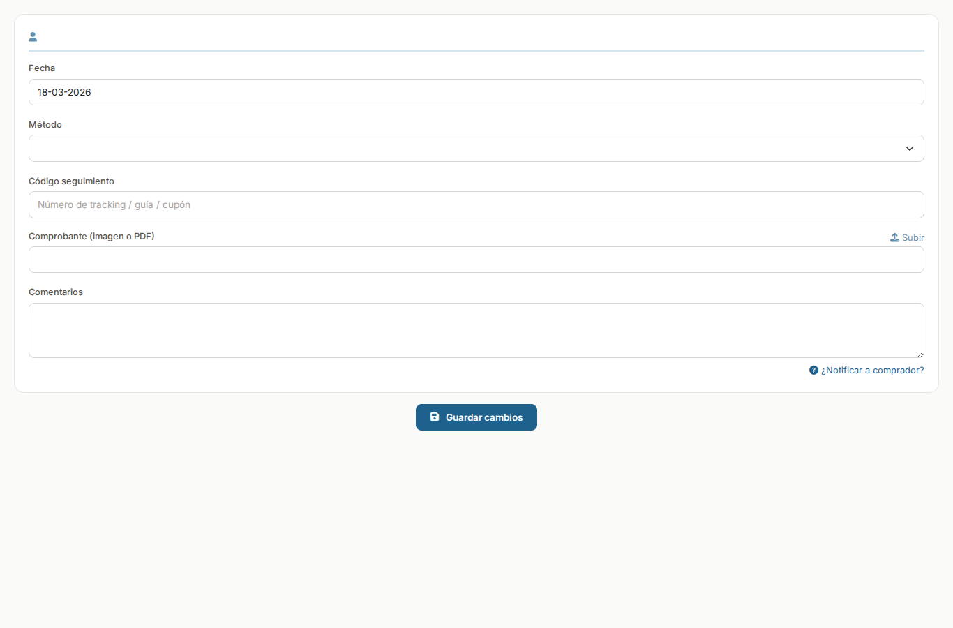 Formulario de tracking