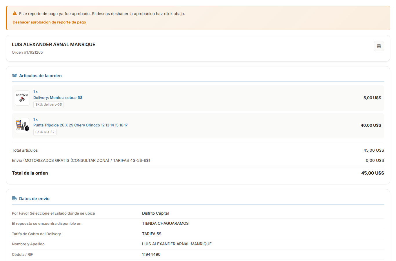 Checkout de una orden