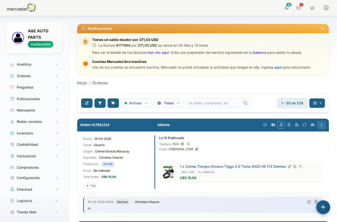 Boton crear retiro en la orden