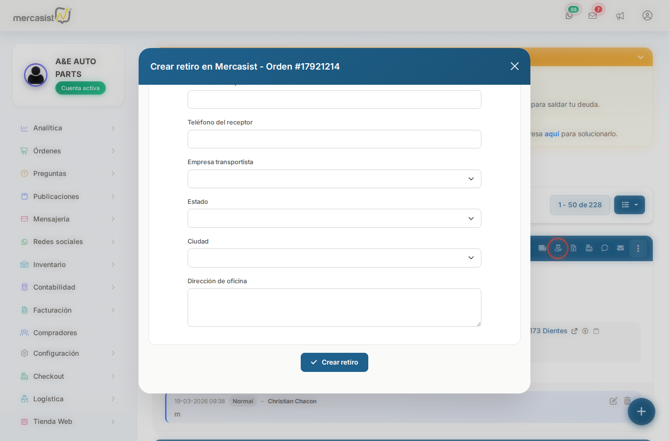 Formulario envio nacional