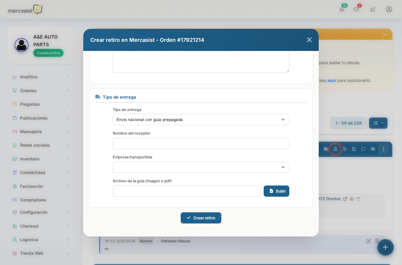 Formulario envio prepagado
