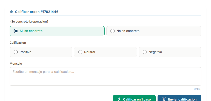 Calificacion concretada con opciones