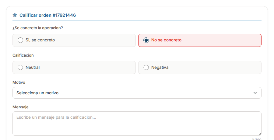 Calificacion no concretada con motivos