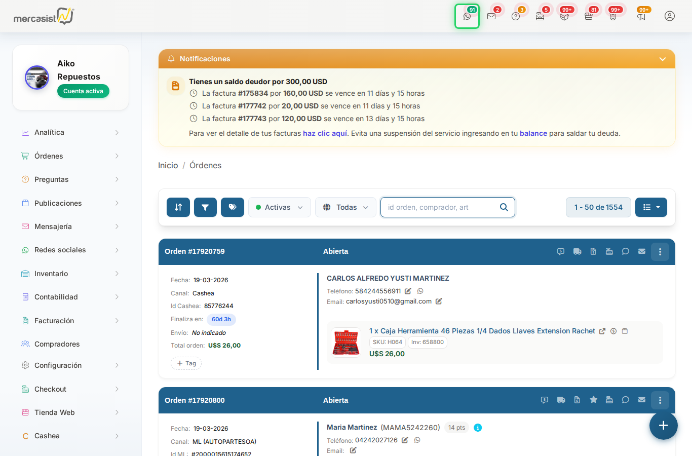 Boton WhatsApp en detalle de orden