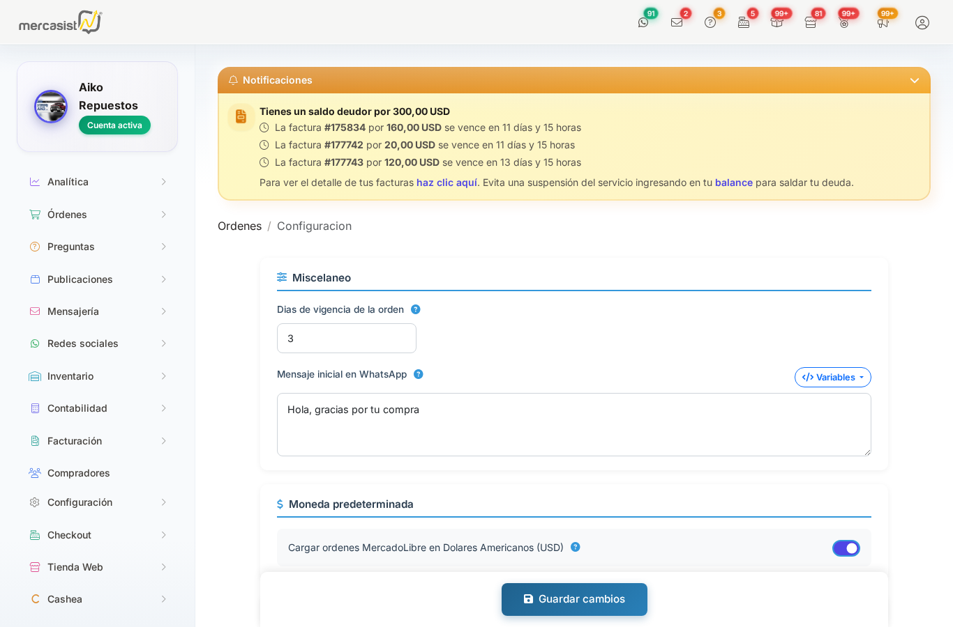 Seccion de configuracion WhatsApp
