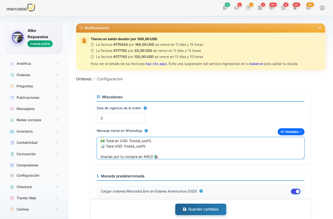 Mensaje de ejemplo con variables en textarea