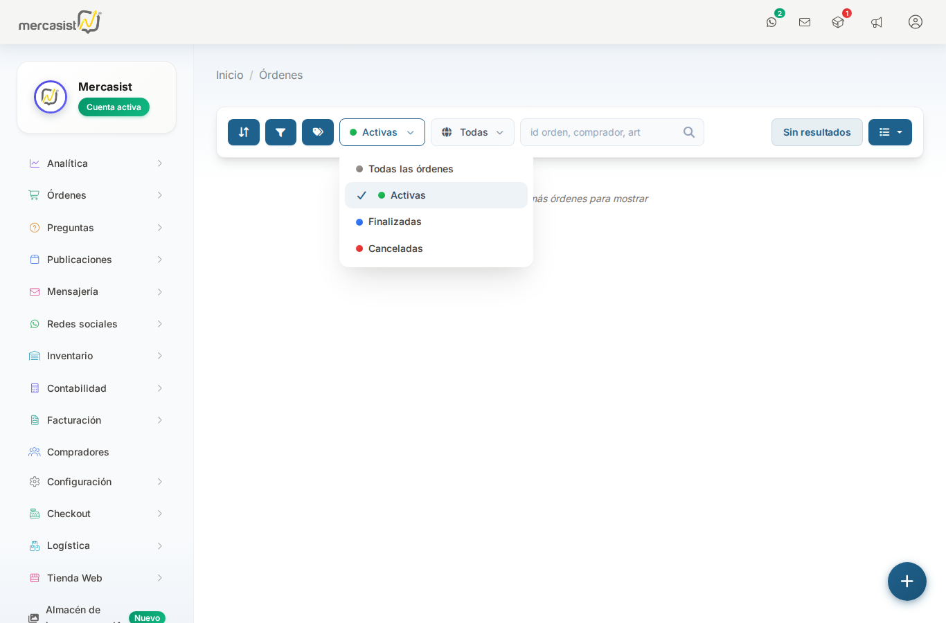 Filtro por estatus de orden