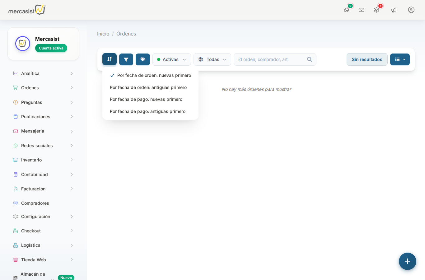 Opciones de ordenamiento