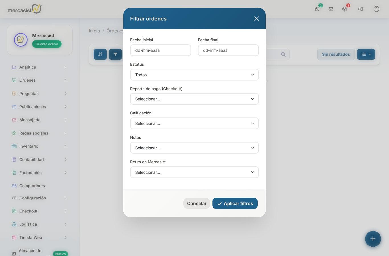 Modal de filtros avanzados