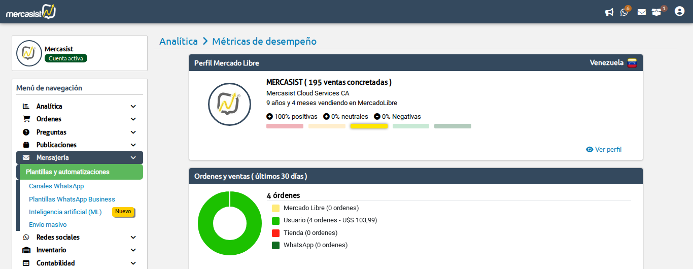 Menú lateral con la opción Mensajería expandida mostrando Plantillas y automatizaciones, junto al listado de plantillas
