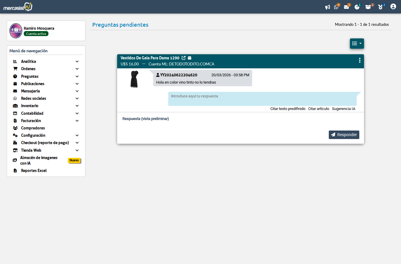 Pregunta expandida con formulario de respuesta