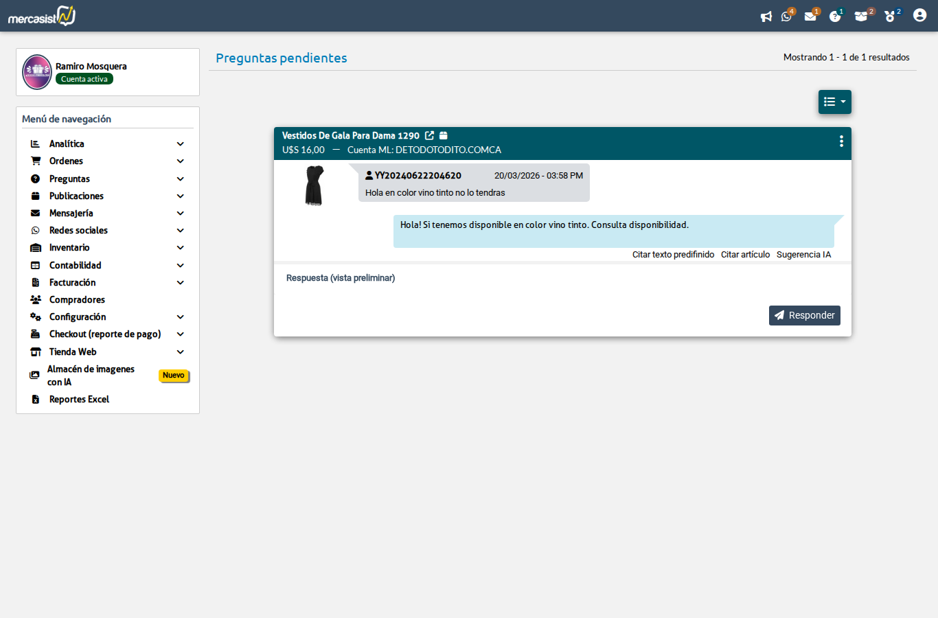 Respuesta escrita en el formulario