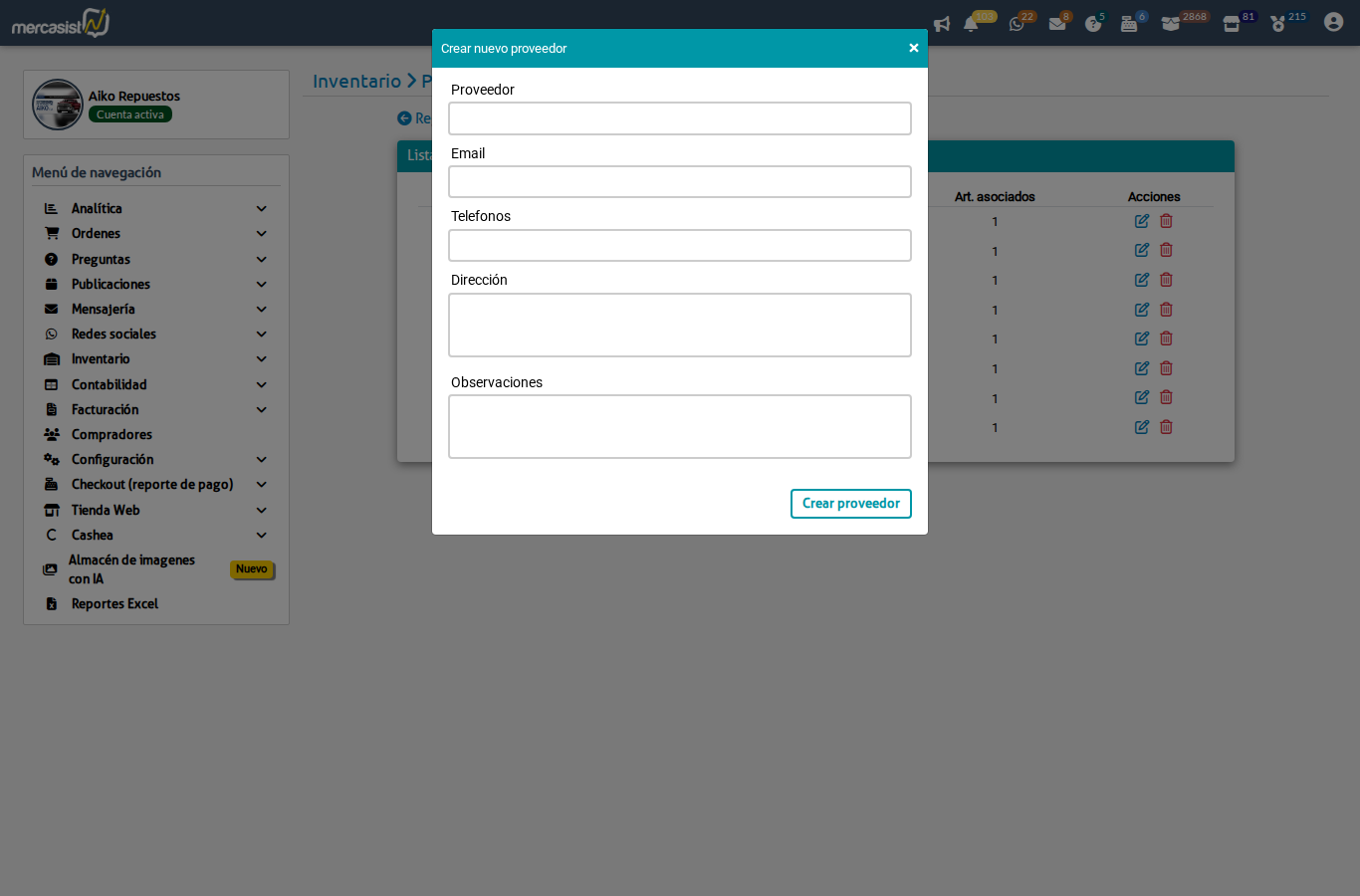 Formulario nuevo proveedor