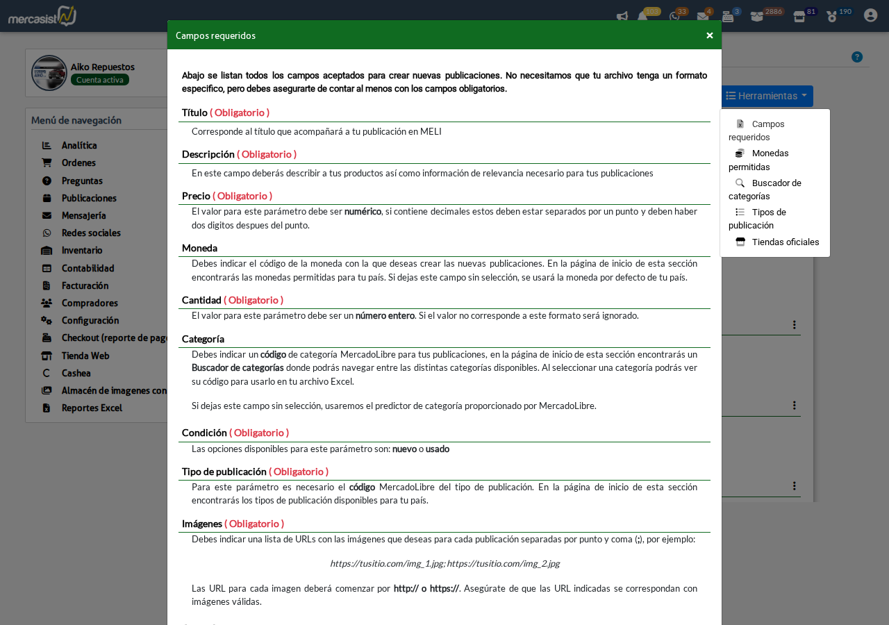 Modal de Campos requeridos