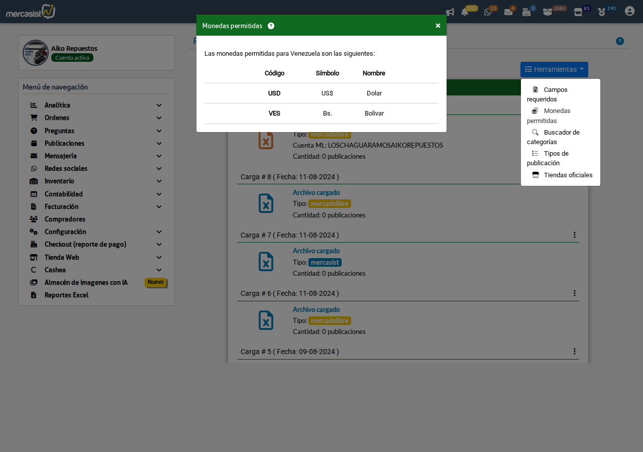 Modal de Monedas permitidas